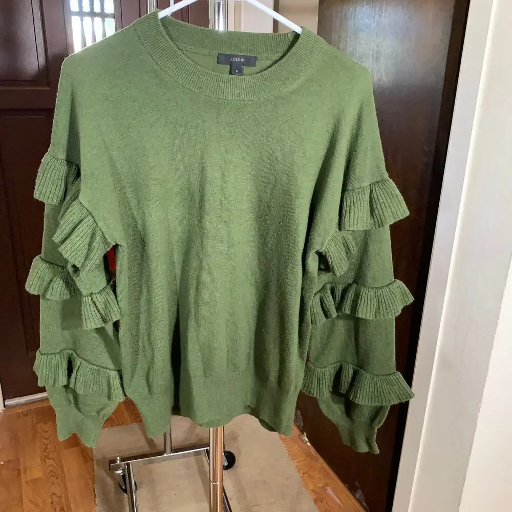J. Crew green wool blend Ruffle Sleeve sweater size S